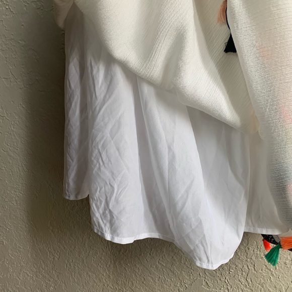 White swim cover up, dress, multicolor fringe, fits Large to 2X - Picture 4 of 10